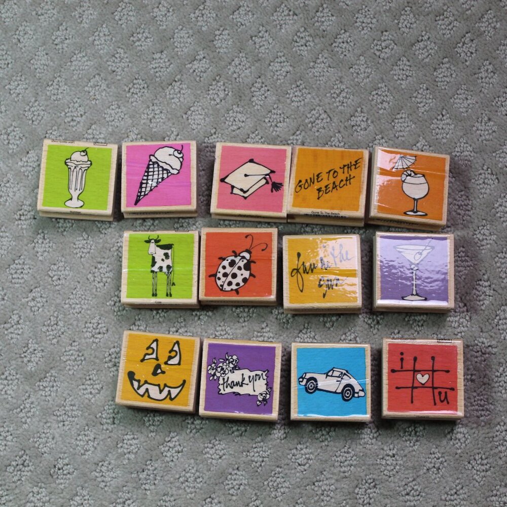 Lot of 13 VAP! Scrap Good Preowned Seasonal Themed Wood Mounted Stamps